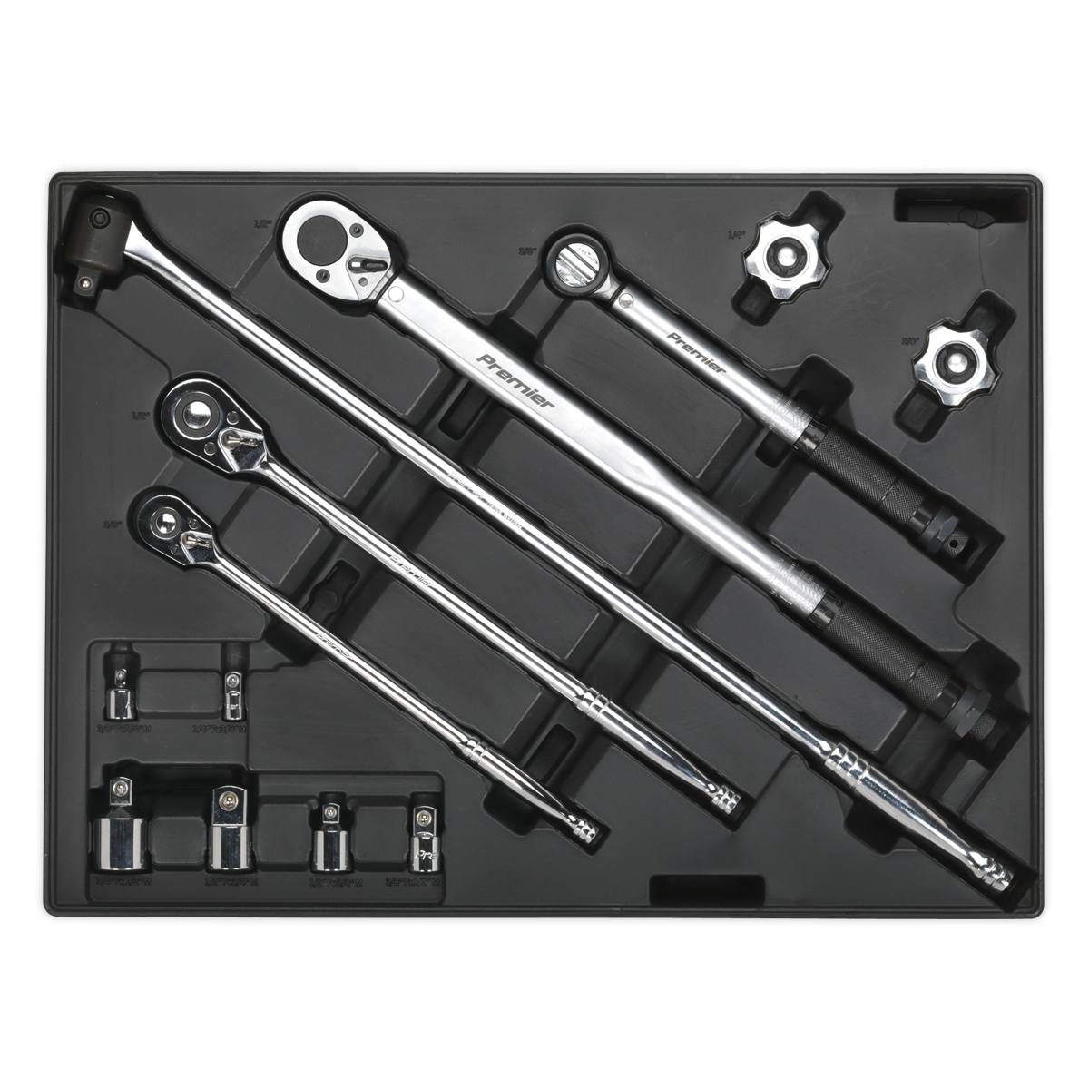Tool Tray with Ratchet, Torque Wrench, Breaker Bar & Socket Adaptor Set 13pc