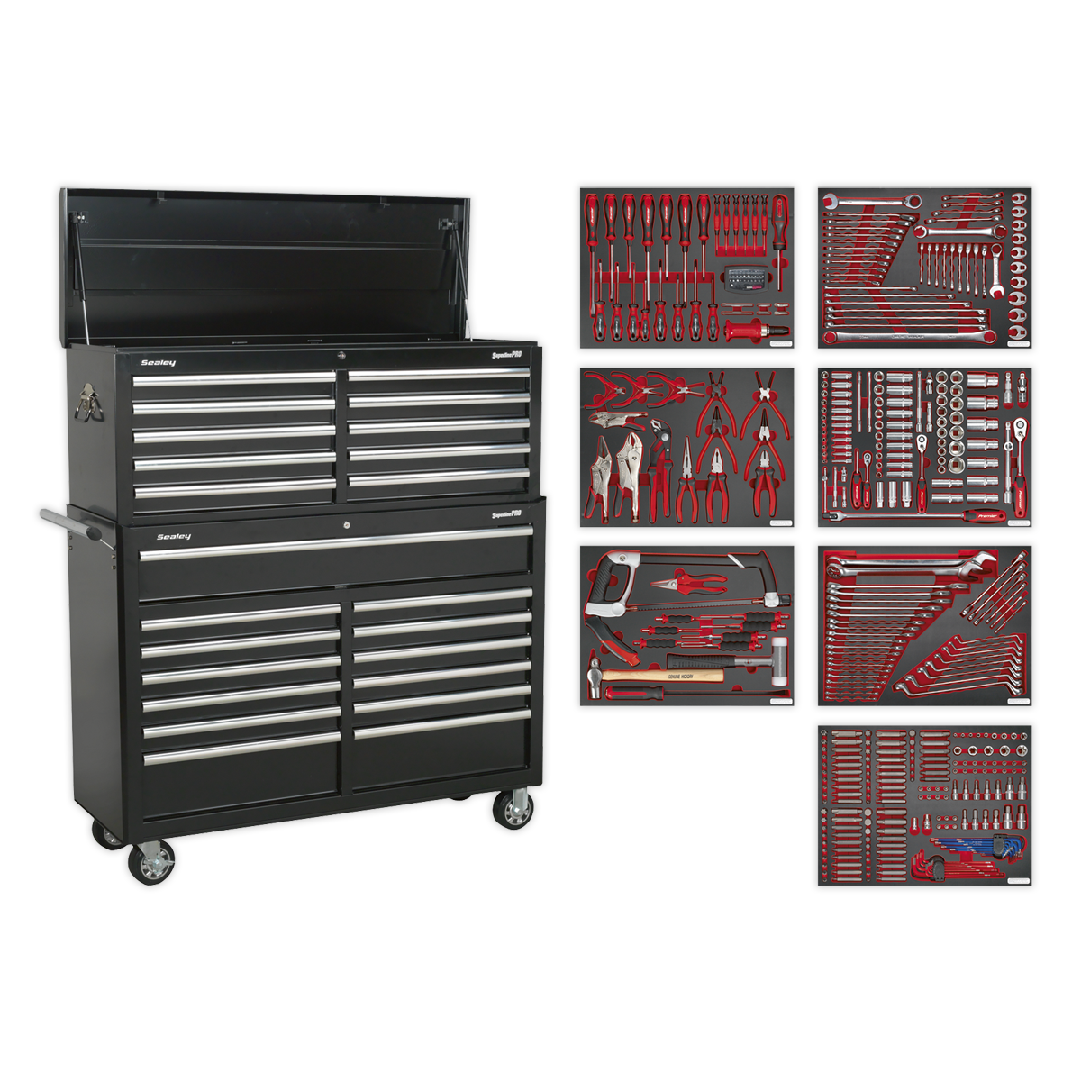 Tool Chest Combination 23 Drawer with Ball Bearing Slides – Black with 446pc Tool Kit