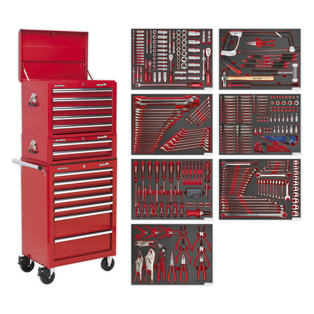 Tool Chest Combination 14 Drawer with Ball Bearing Slides – Red & 446pc Tool Kit