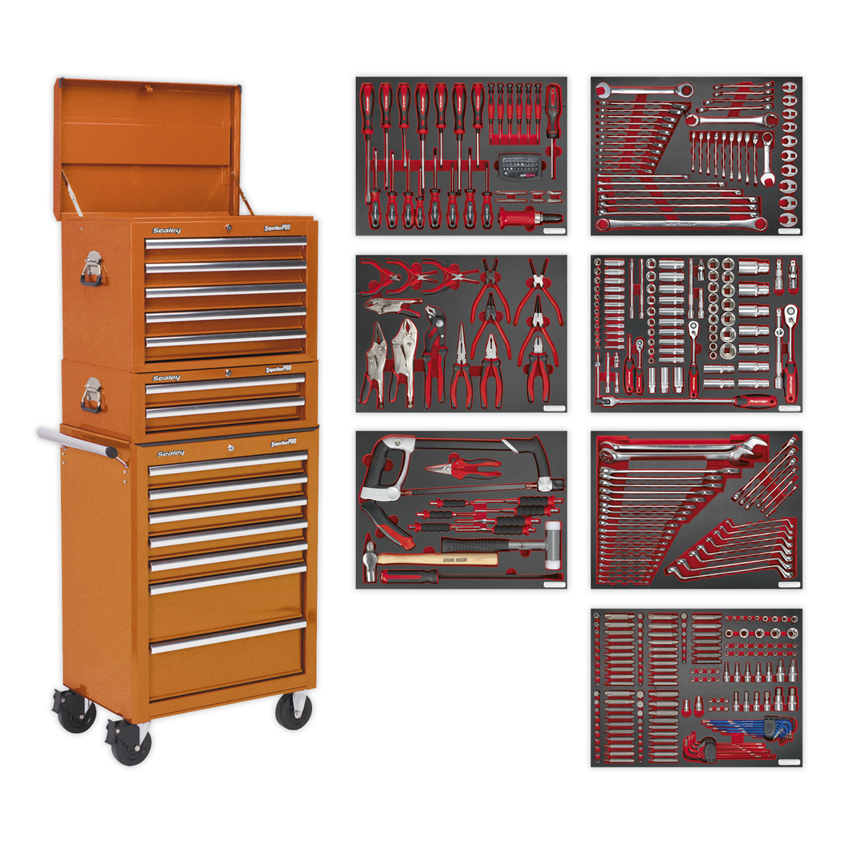 Tool Chest Combination 14 Drawer with Ball Bearing Slides – Orange & 446pc Tool Kit