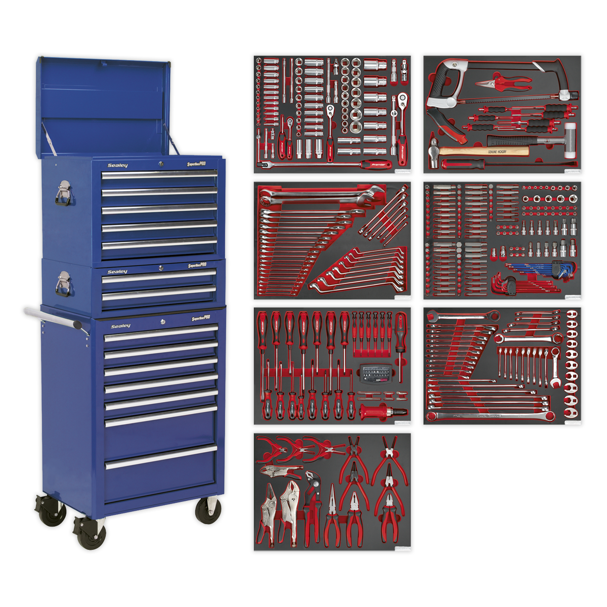 Tool Chest Combination 14 Drawer with Ball Bearing Slides – Blue & 446pc Tool Kit