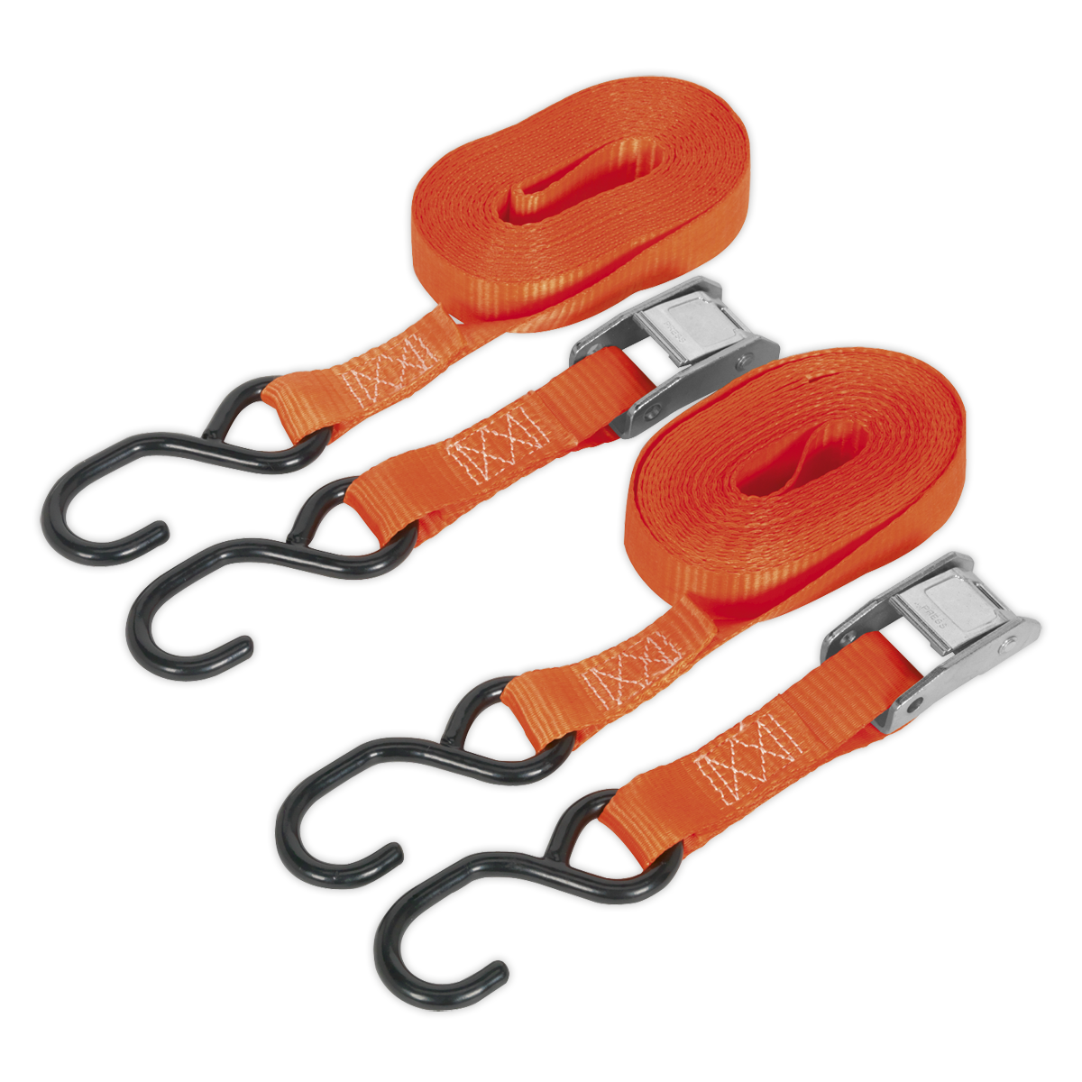 Cam Buckle Tie Down 25mm x 5m Polyester Webbing with S-Hooks 500kg Breaking Strength