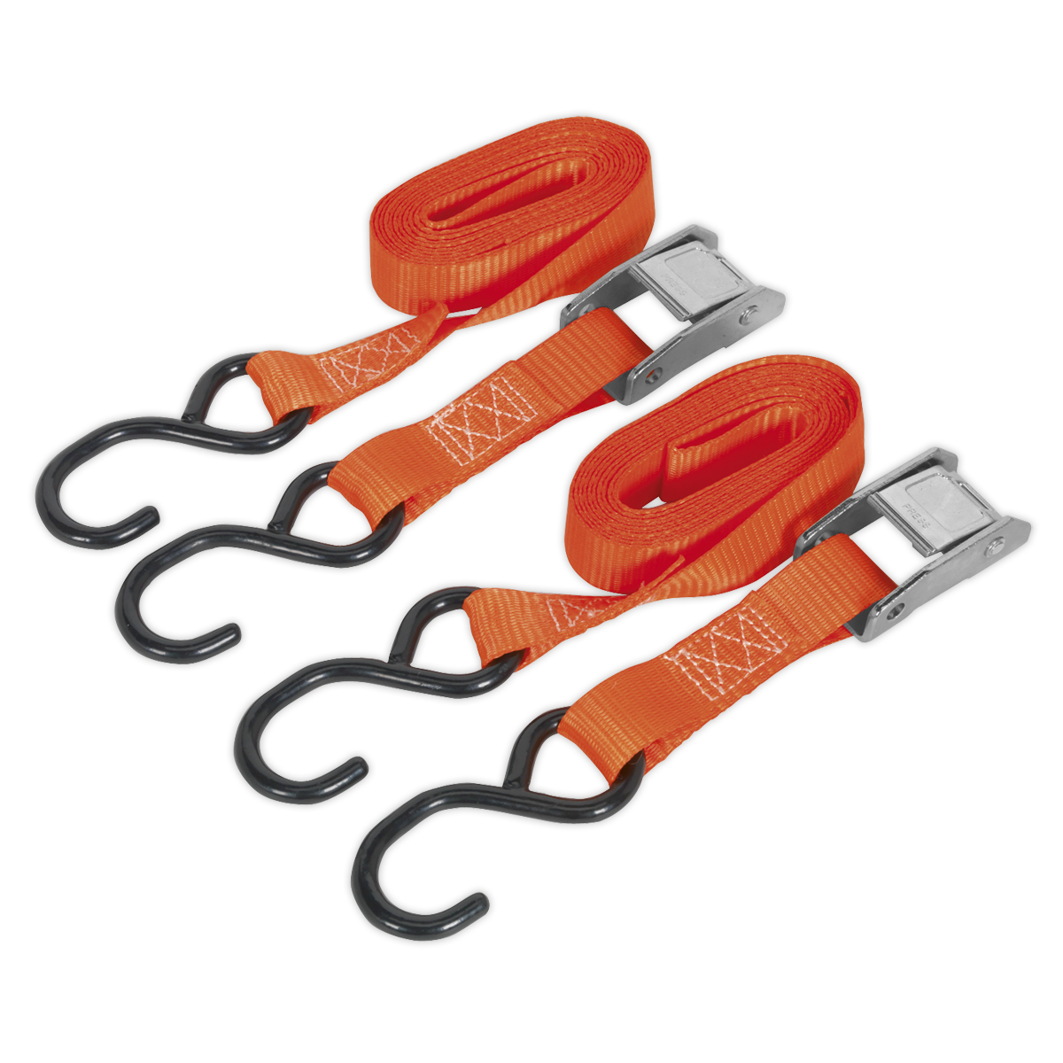Cam Buckle Tie Down 25mm x 2.5m Polyester Webbing with S-Hooks 250kg Breaking Strength