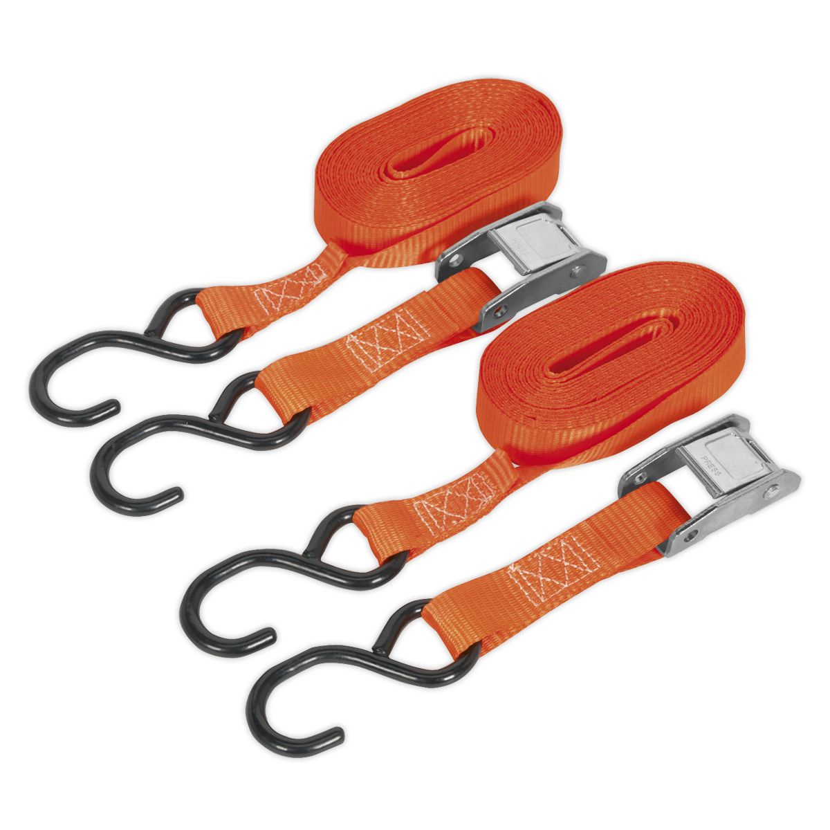 Cam Buckle Tie Down 25mm x 5m Polyester Webbing with S-Hooks 250kg Breaking Strength