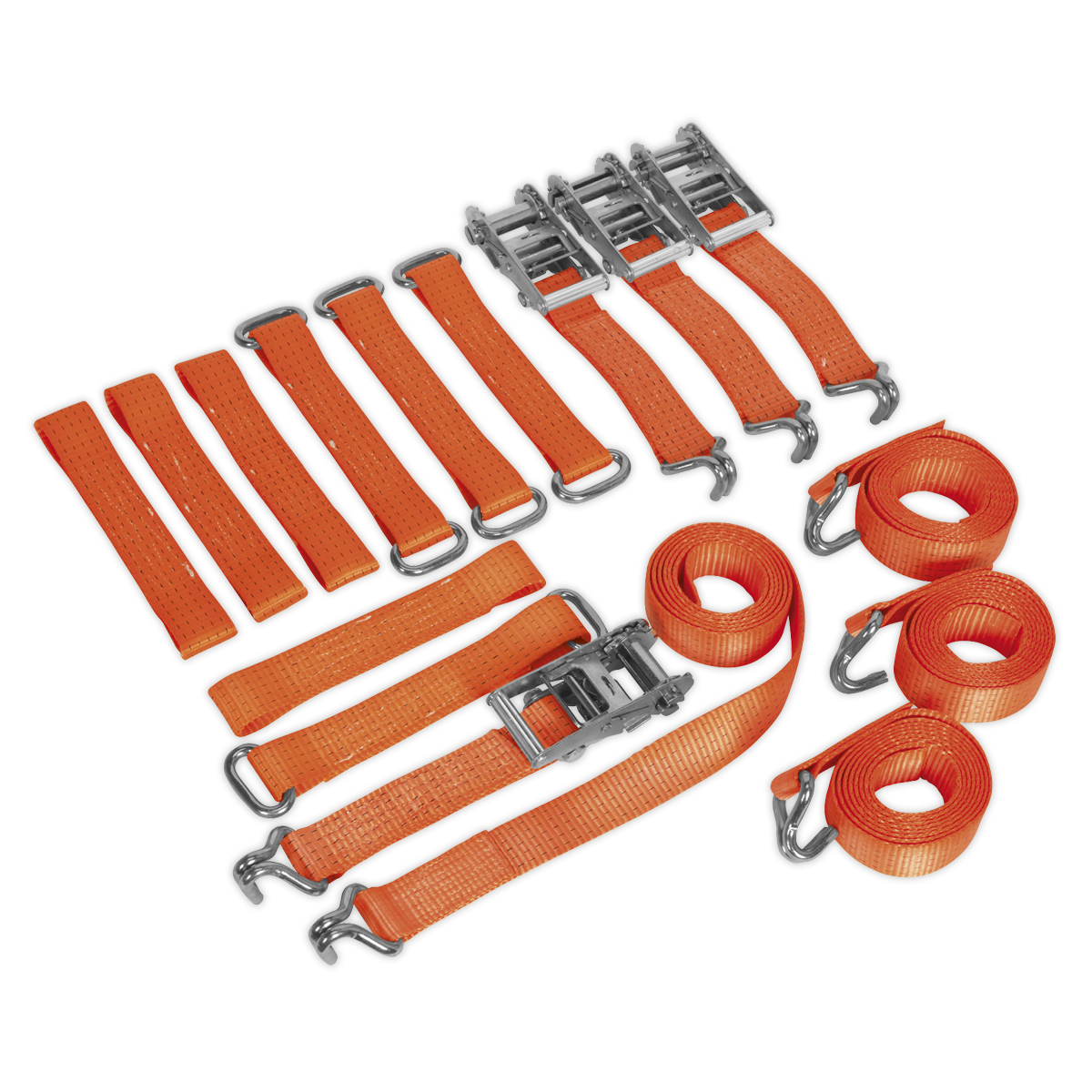 Car Transporter Ratchet Tie Down Alloy/Steel Wheel Kit 4pc 50mm x 3m 4500kg Breaking Strength